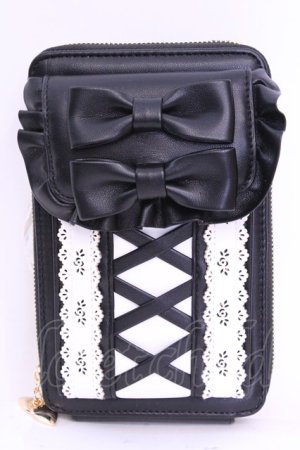 画像: Chalmiere / ガーリーリボンマルチポシェット  クロ×シロ O-25-11-20-1031-LO-BG-OW-OS
