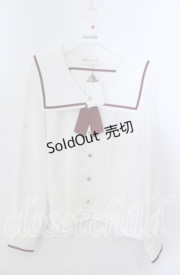 画像1: Amavel / クロスタイ風ブローチブラウス  シロ×ワイン O-25-11-21-034-CA-BL-IG-OS (1)