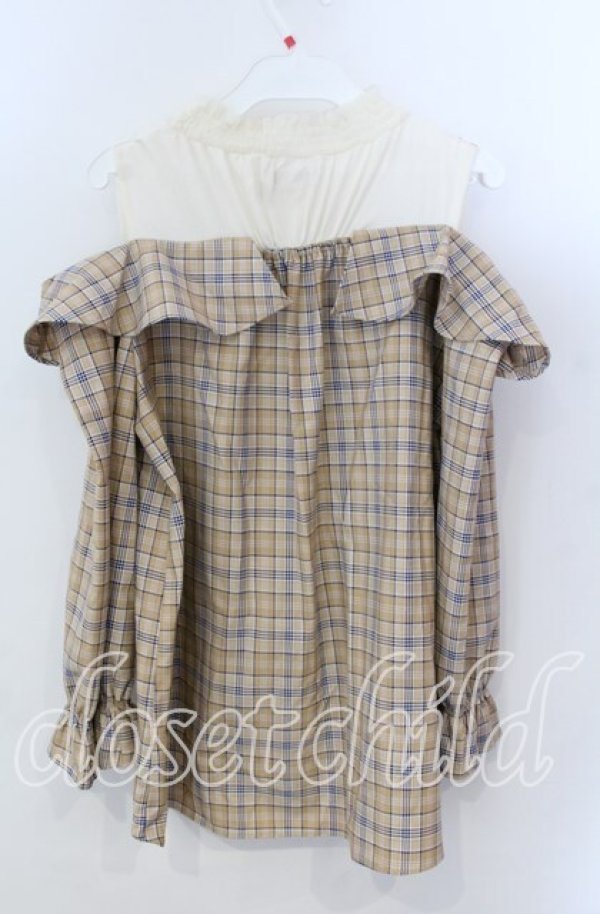 画像2: axes femme POETIQUE / オフショルレイヤード風シャツ Ｍ ベージュ×アイボリー O-25-11-21-043-AX-TO-IG-ZT014 (2)