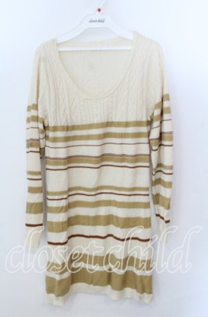 画像: axes femme / ボーダーニットチュニック  アイボリー×イエロー O-25-11-21-046-AX-TO-IG-OS