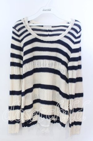 画像: axes femme / バックスリットボーダーニットトップス  アイボリー×ネイビー O-25-11-21-049-AX-TO-IG-OS