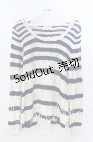 画像: axes femme / バックスリットボーダーニットトップス  アイボリー×ネイビー O-25-11-21-049-AX-TO-IG-OS