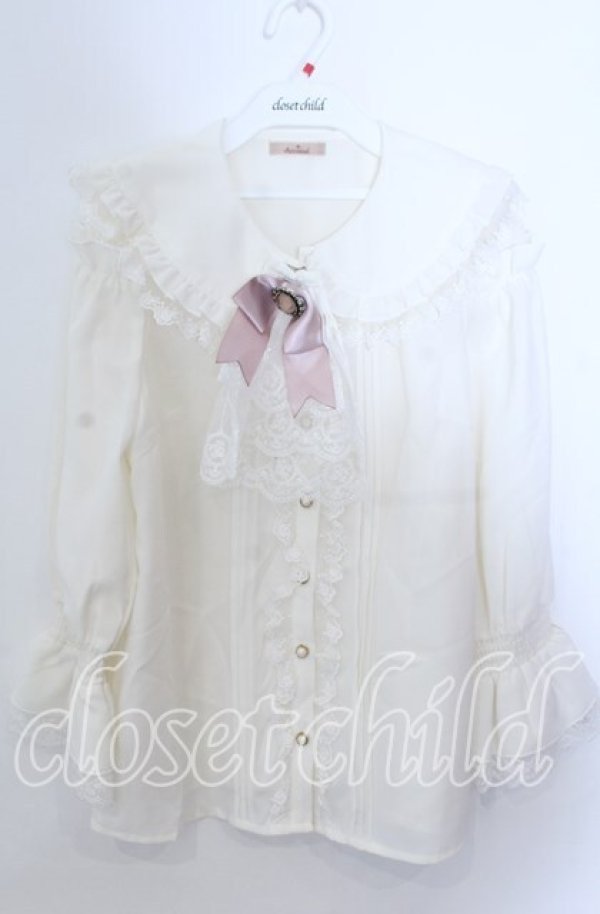 画像1: Amavel / Classique Dolly Ribbonレースジャボブラウス  オフ×ピンク O-25-11-21-031-CA-BL-IG-OS (1)