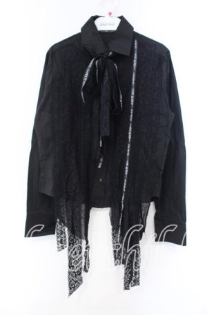 画像: h.naoto Blood / オリジナルリボン異素材ブラウス  ブラック O-25-11-22-032-HN-BL-IG-OS