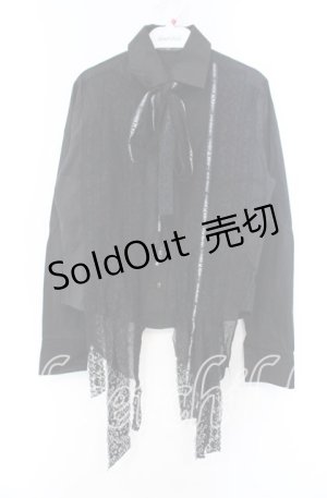 画像: h.naoto Blood / オリジナルリボン異素材ブラウス  ブラック O-25-11-22-032-HN-BL-IG-OS