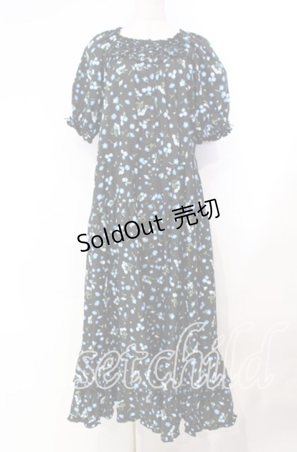 画像1: PINK HOUSE / ネモフィラプリントワンピース  クロ×ブルー O-25-11-22-043-LO-OP-IG-OS (1)