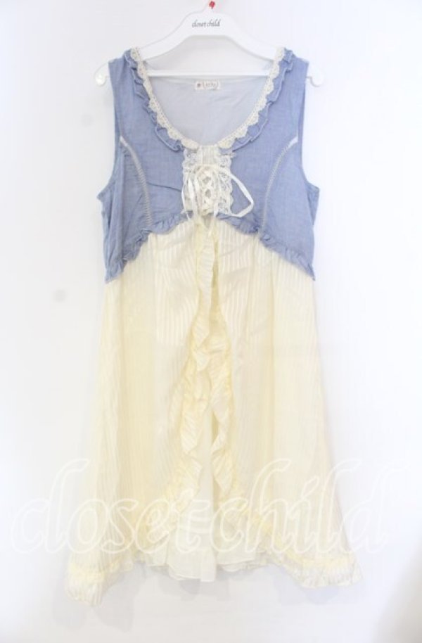 画像1: axes femme / ストライプシフォンベビードールワンピース M サックス×キナリ O-25-11-22-060-AX-OP-OW-ZT518 (1)