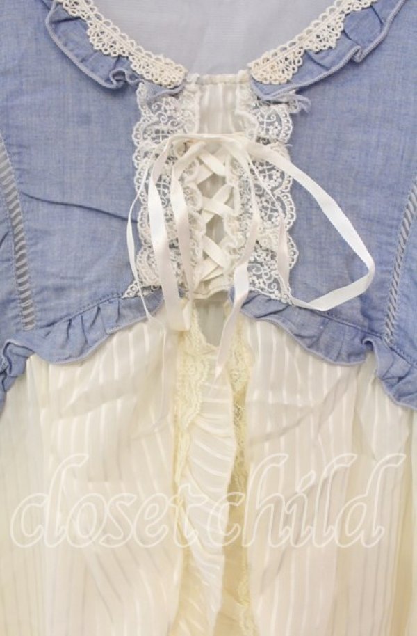 画像2: axes femme / ストライプシフォンベビードールワンピース M サックス×キナリ O-25-11-22-060-AX-OP-OW-ZT518 (2)