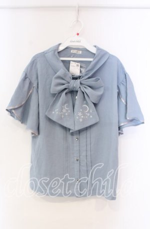 画像: axes femme / 夏の星空刺繍ボウタイブラウス M サックス O-25-11-22-062-AX-BL-OW-OS