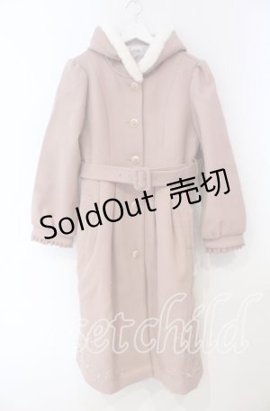 画像: axes femme / 額縁風刺繍フード付きコート M ピンク O-25-11-22-067-AX-CO-OW-C048