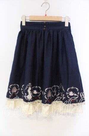 画像: axes femme / クラシックローズ刺繍スカート M ネイビー O-25-11-22-070-AX-SK-OW-OS