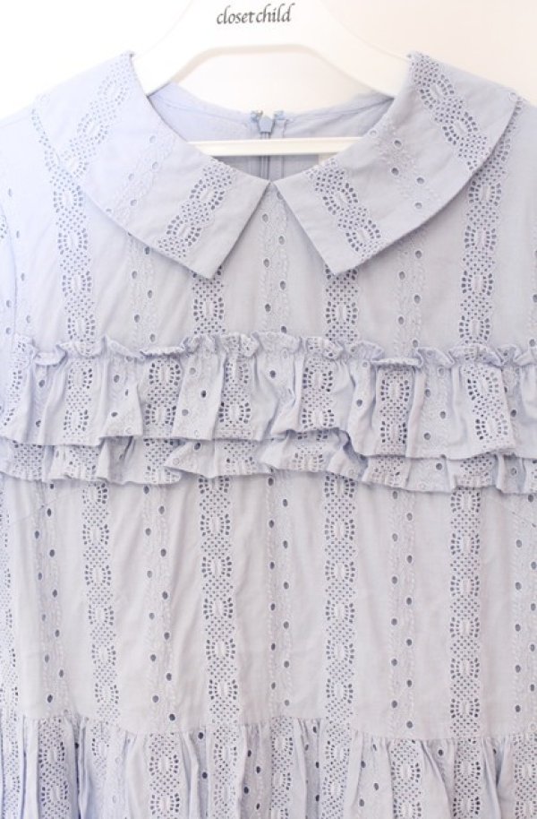 画像2: Jane Marple / Vintage stripe lace frill-trim dress ドレス Ｍ サックス O-25-11-24-027-JM-OP-IG-OS (2)