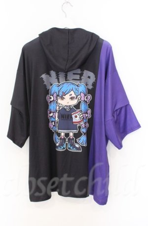 画像: NieR Clothing / BACK PRINT　袖2WAY半袖パーカー  ブラックｘパープル O-25-11-24-033-PU-TO-YM-OS