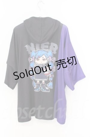 画像: NieR Clothing / BACK PRINT　袖2WAY半袖パーカー  ブラックｘパープル O-25-11-24-033-PU-TO-YM-ZT1130U