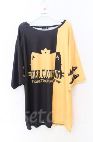 画像: NieR Clothing / ミケプリントバイカラーBIG Tシャツ  イエローｘブラック O-25-11-24-035-PU-TS-YM-OS