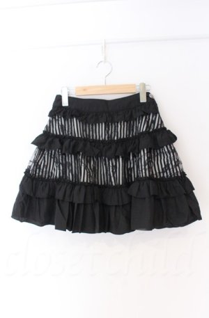 画像: ALGONQUINS / レースレイヤードストライプスカート F ブラック O-25-11-24-048-AL-SK-YM-OS
