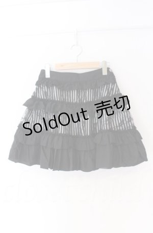 画像: ALGONQUINS / レースレイヤードストライプスカート F ブラック O-25-11-24-048-AL-SK-YM-OS