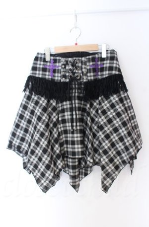 画像: ALGONQUINS / フリンジコルセット付きイレヘムタータンスカート F ブラックｘホワイト O-25-11-24-049-AL-SK-YM-OS