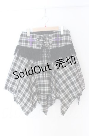 画像: ALGONQUINS / フリンジコルセット付きイレヘムタータンスカート F ブラックｘホワイト O-25-11-24-049-AL-SK-YM-OS