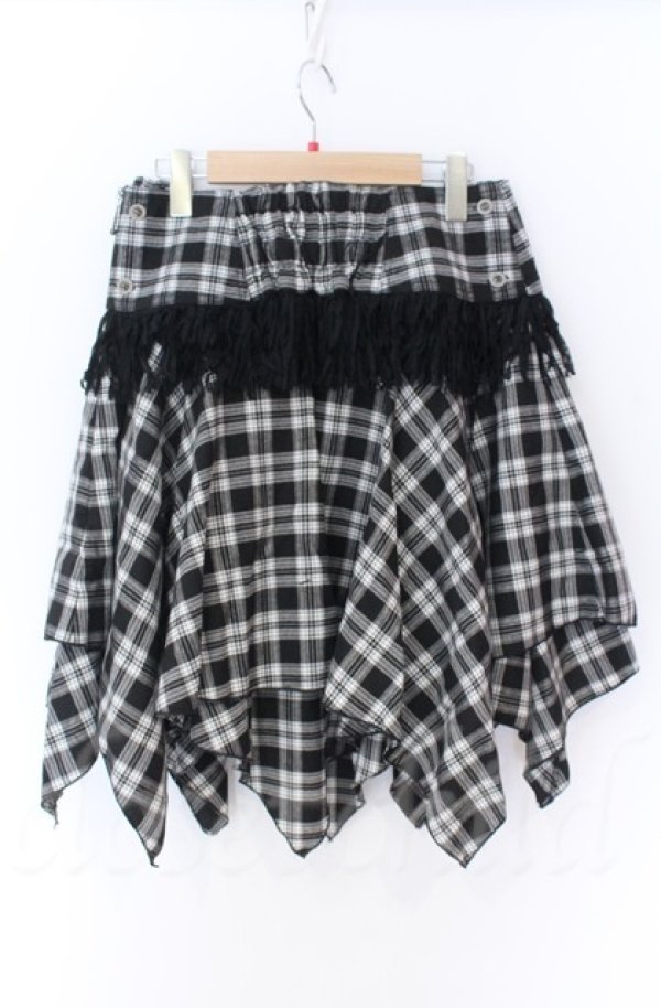画像3: ALGONQUINS / フリンジコルセット付きイレヘムタータンスカート F ブラックｘホワイト O-25-11-24-049-AL-SK-YM-OS (3)