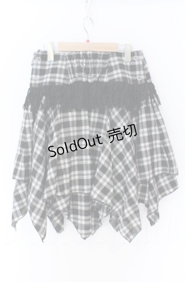 画像3: ALGONQUINS / フリンジコルセット付きイレヘムタータンスカート F ブラックｘホワイト O-25-11-24-049-AL-SK-YM-OS (3)