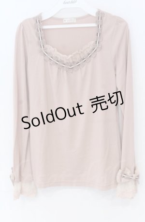 画像: axes femme / 袖リボンはしごレースカットソー  ピンク O-25-11-24-007-AX-TO-IG-OS