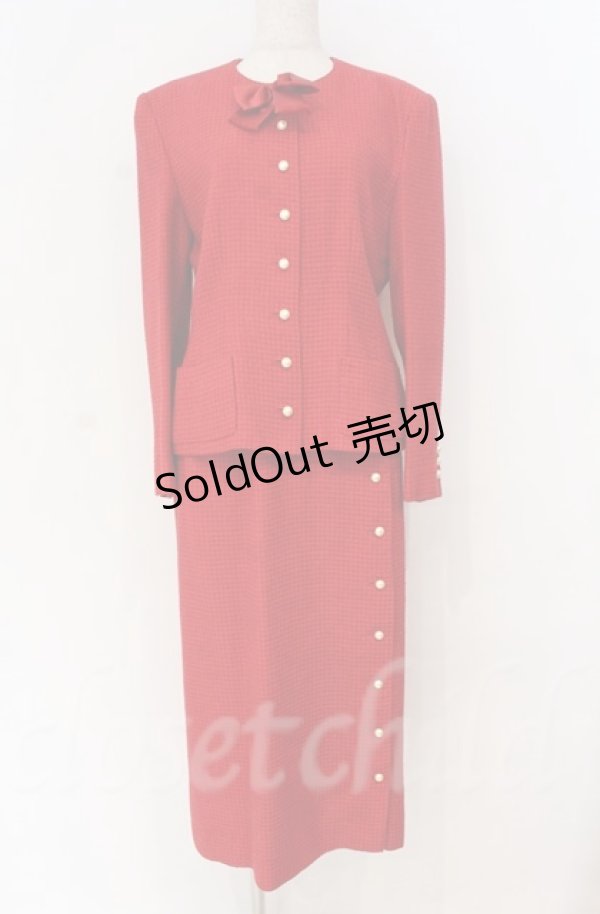 画像1: INGEBORG / ロゴリボン使いツイードセットアップ  アカ O-25-11-24-010-LO-JA-OW-OS (1)