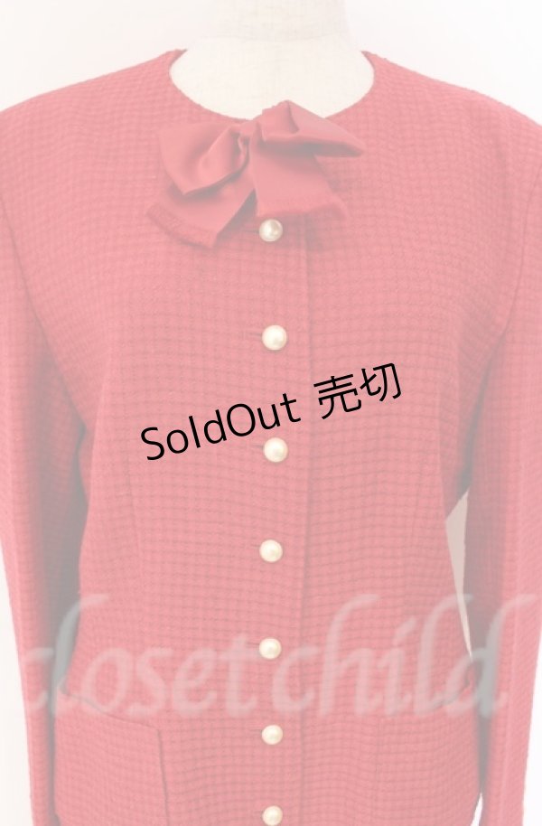 画像2: INGEBORG / ロゴリボン使いツイードセットアップ  アカ O-25-11-24-010-LO-JA-OW-OS (2)