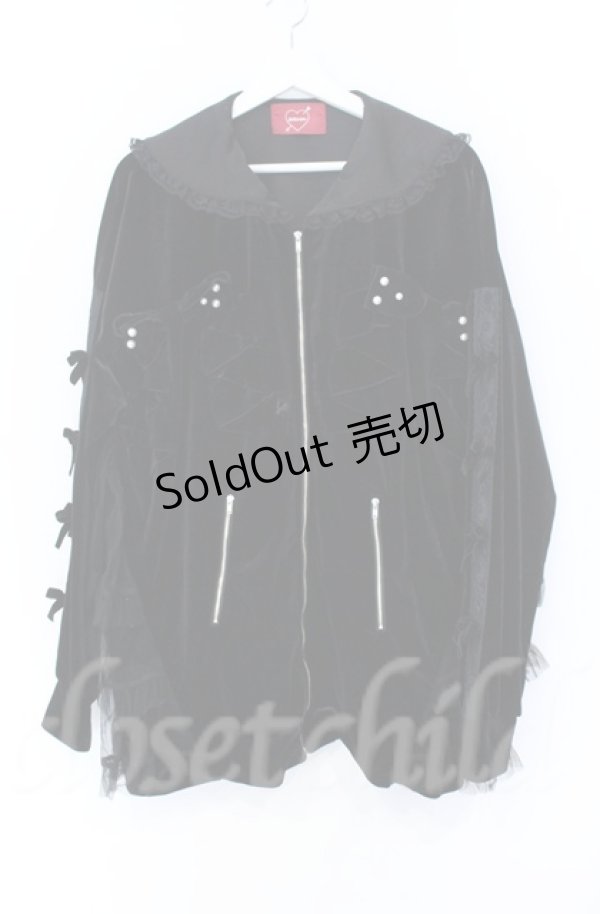 画像1: Jamie エーエヌケー / リボンベロアパーカー M クロ O-25-11-24-018-LO-TO-OW-ZT281 (1)