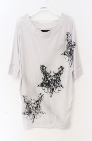 画像: NAOTO SEVEN / 五芒星ptカットソー  ホワイト×ブラック O-25-11-24-023-HN-TO-OW-OS