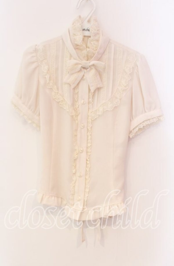 画像1: Innocent World / 梨地スタンドカラー半袖ブラウス  生成り O-25-11-27-026-IW-BL-IG-OS (1)