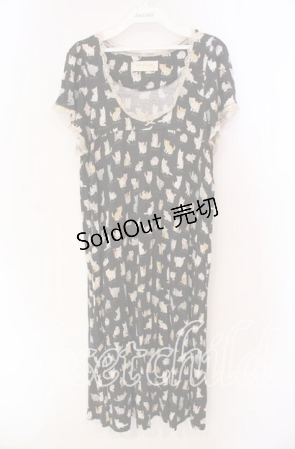 画像1: Franche Lippee / ねこ図鑑半袖ワンピース M クロ O-25-11-27-029-LO-OP-IG-ZT326 (1)