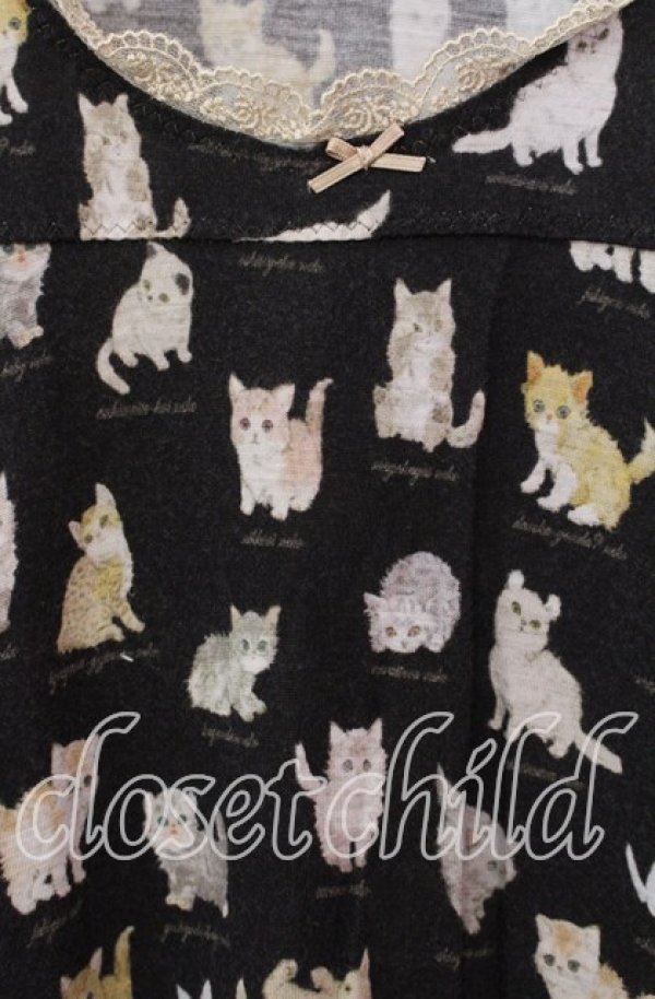 画像2: Franche Lippee / ねこ図鑑半袖ワンピース M クロ O-25-11-27-029-LO-OP-IG-OS (2)