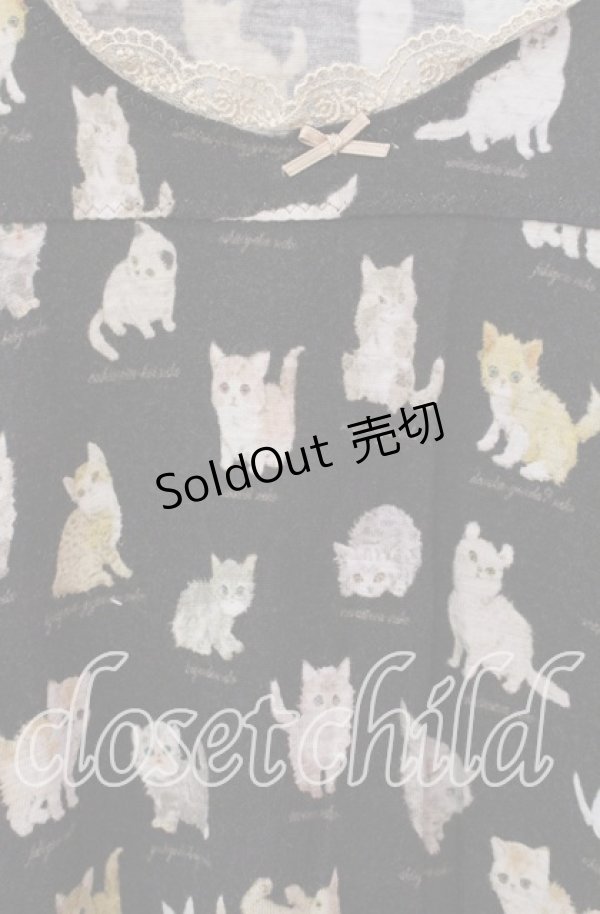 画像2: Franche Lippee / ねこ図鑑半袖ワンピース M クロ O-25-11-27-029-LO-OP-IG-ZT326 (2)