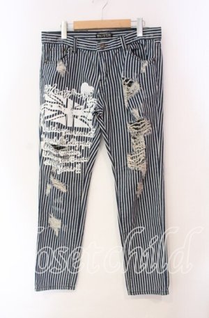 画像: HELL CAT PUNKS / ストライプダメージパンツ  ブルー O-25-11-27-049-PU-PA-OW-OS