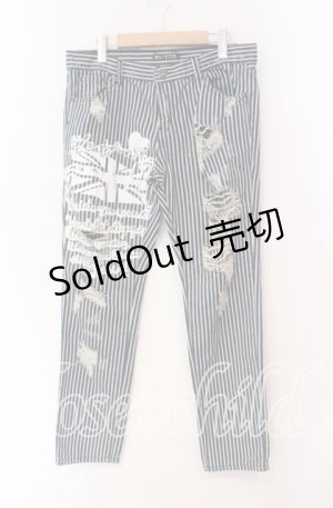 画像: 【SALE】HELL CAT PUNKS / ストライプダメージパンツ  ブルー O-25-11-27-049-PU-PA-OW-ZT406