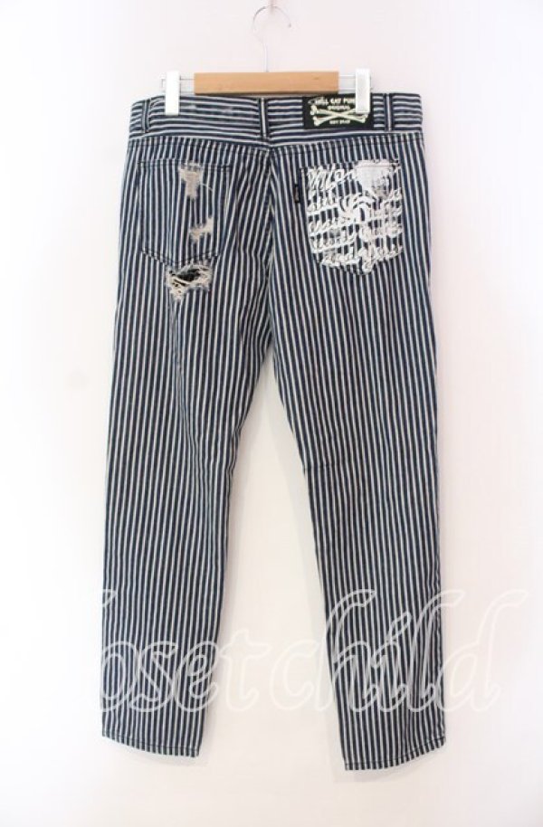 画像2: HELL CAT PUNKS / ストライプダメージパンツ  ブルー O-25-11-27-049-PU-PA-OW-OS (2)