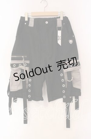 画像: 【SALE】Gamchu / 背面鬼面two-shotハーフパンツ  ブラック×グレー O-25-11-27-052-PU-PA-OW-ZT455
