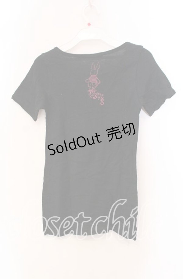 画像2: ALGONQUINS / ラビットptTシャツ F ブラック O-25-11-27-067-AL-TO-OW-OS (2)