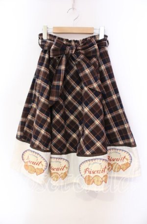 画像: Fi.n.t Cherry / チェック切り替えビスケットプリントスカート  ブラウン O-25-11-27-075-CA-SK-IG-OS