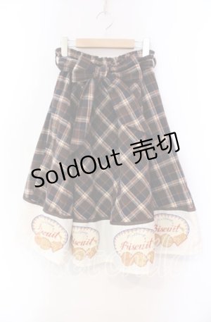 画像: 【SALE】Fi.n.t Cherry / チェック切り替えビスケットプリントスカート  ブラウン O-25-11-27-075-CA-SK-IG-ZT355