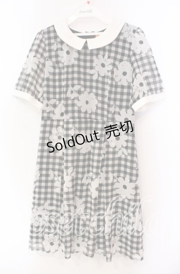 画像1: Fi.n.t / マーガレットギンンガムチェックシフォン半袖ワンピース  クロ×オフ O-25-11-27-077-CA-OP-IG-ZT326 (1)