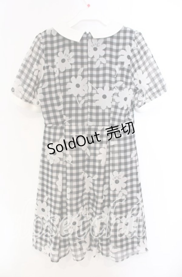 画像2: Fi.n.t / マーガレットギンンガムチェックシフォン半袖ワンピース  クロ×オフ O-25-11-27-077-CA-OP-IG-ZT326 (2)