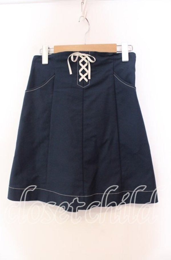 画像1: Fi.n.t / フロントレースアップミニスカート  ネイビー O-25-11-27-082-CA-SK-IG-OS (1)