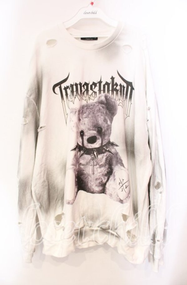 画像1: 【SALE】TRAVAS TOKYO / 汚し加工クマスウェットトレーナー  ホワイト O-25-11-27-087-PU-TO-IG-ZT039 (1)