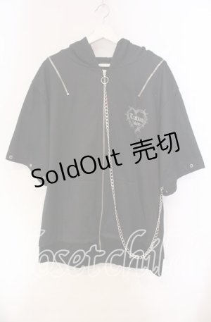 画像: 【SALE】TRAVAS TOKYO / チェーン付きデザインZIPクマ半袖ジップアップパーカー  ブラック O-25-11-27-088-PU-TO-IG-ZT050