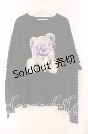 画像: TRAVAS TOKYO / ボーダーレイヤードクマロンT  ブラック×パープル O-25-11-27-089-PU-TO-IG-ZT1211F