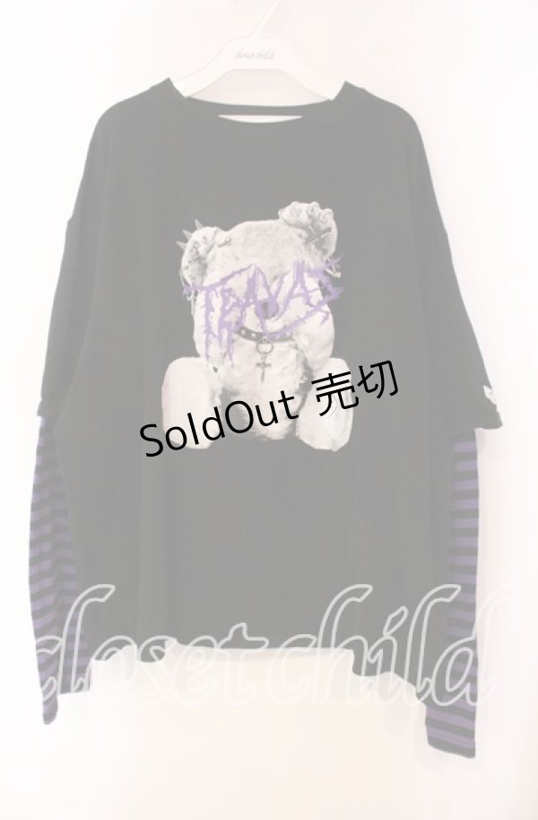 画像1: TRAVAS TOKYO / ボーダーレイヤードクマロンT  ブラック×パープル O-25-11-27-089-PU-TO-IG-ZT1211F (1)