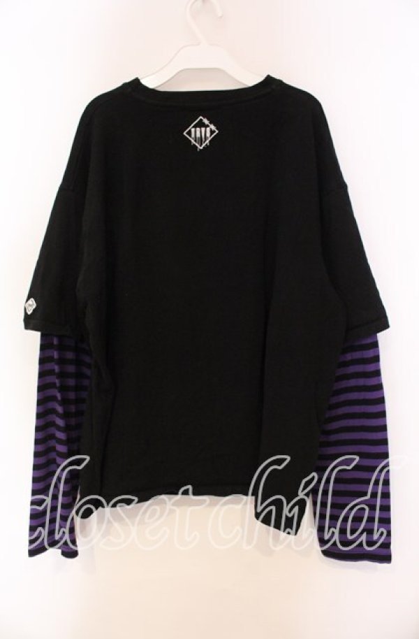 画像3: TRAVAS TOKYO / ボーダーレイヤードクマロンT  ブラック×パープル O-25-11-27-089-PU-TO-IG-OS (3)