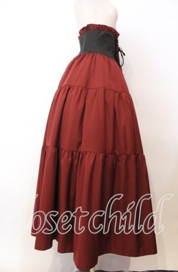 画像3: BPN / ジャガードコルセット風ロングスカート M レッド×ブラック O-25-11-27-018-GO-SK-IG-OS (3)